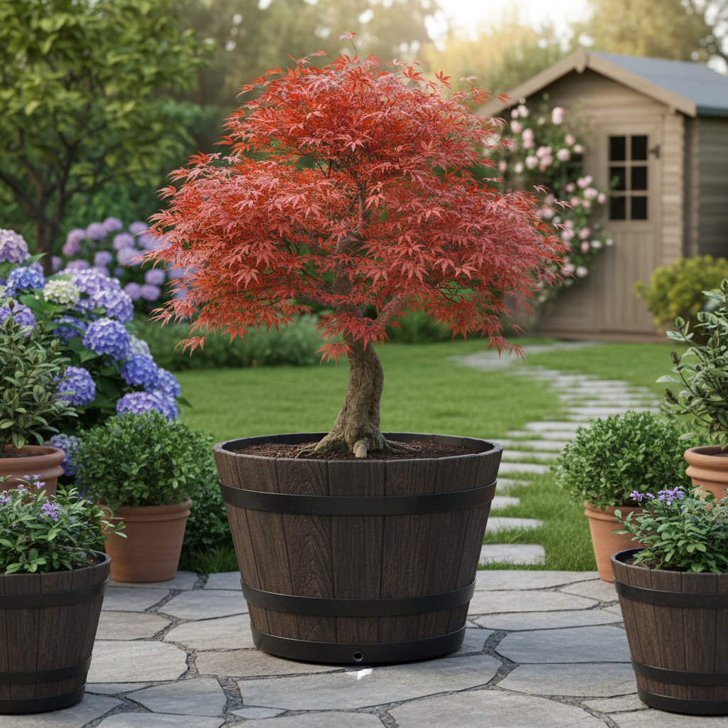 Aloe Vera Pot - Large Floor Flowerpot Resin WoodenBarrel Decorative