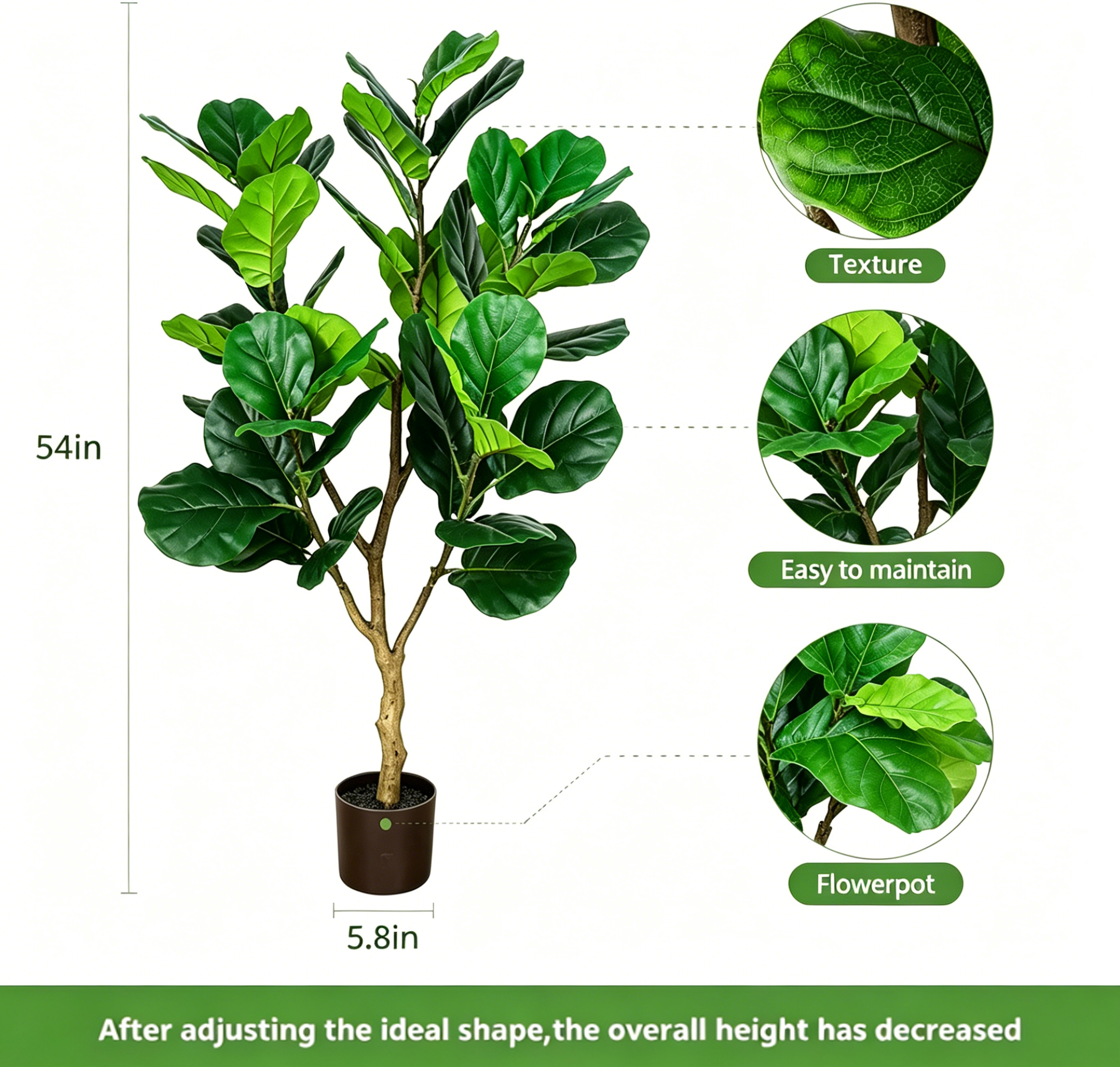 135cm Artificial Fiddle Leaf F - Ficus Lyrata Tree incelemesi ve fiyatı