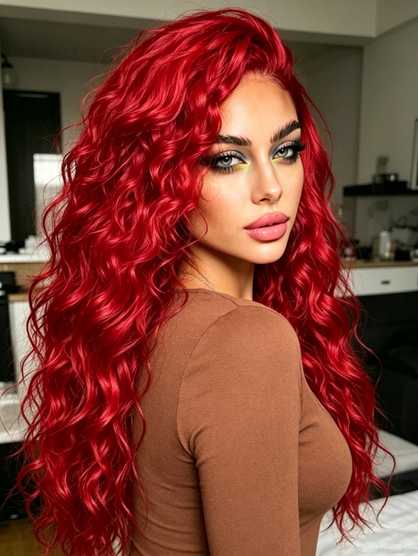 Red Deep Wave Lace Front Wigs  - Aglaonema Red incelemesi ve fiyatı